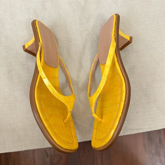 SIES MARJAN Alix Crocodile Thong Heeled Sandals Yellow Leather - Picture 6 of 12